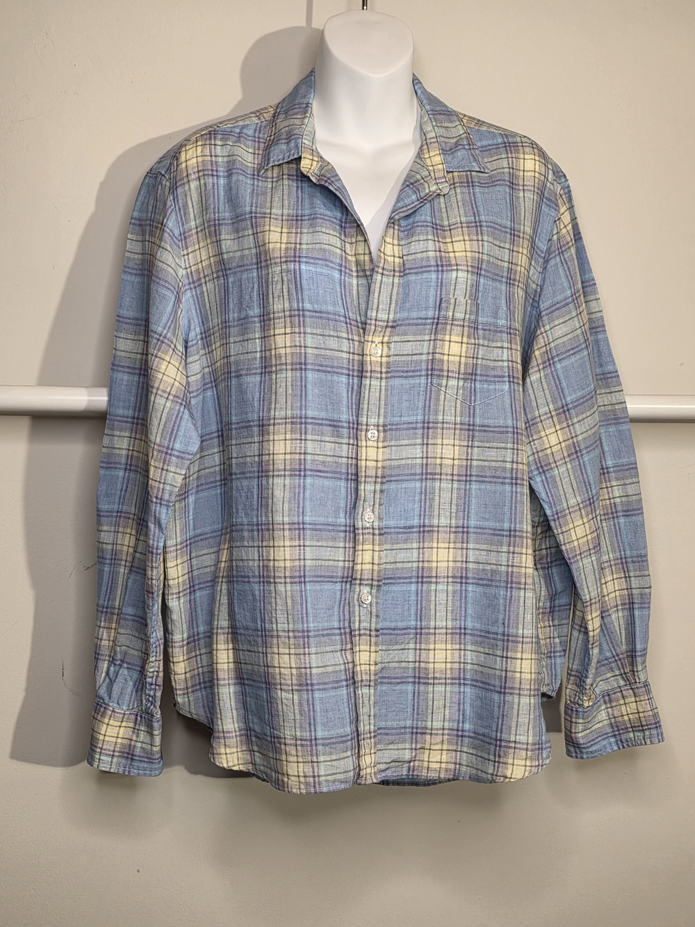 Frank & Eileen Blue and Cream Plaid Cotton Button-Up Shirt